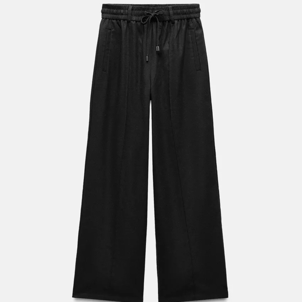 COPY Zara Soft Black Wide Leg Flannel Pants Bloggers Mango Relaxed Fit M